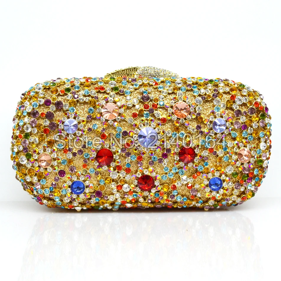 Multicolor Rhinestones Luxury Crystal Evening Clutch Bag Gold soiree pochette Purse for Party ...