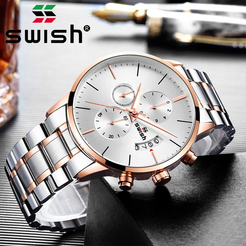 

SWISH Stainless Steel Fashion Sport Quartz Watch Clock Mens Watches Top Brand Luxury Man Wristwatch Men Waterproof