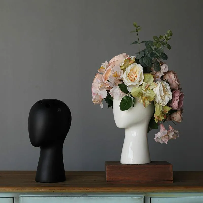 

Headpiece vase with holes for flower arranging home desktop ornaments creative crafts decorative portrait ceramic vase home gift