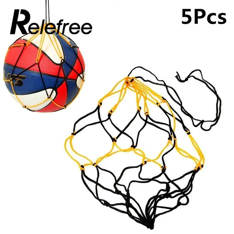 Relefree 5 шт. нейлоновая сумка-сетка мяч проведения сеточку мешок для обучения Футбол Открытый Спортивные футбольная сетка Портативный оборудования - изображение