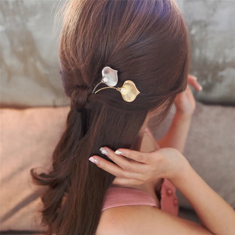 

2pcs/set Woman Metal Leaf Hair Clips Pearl Hairpin Beautiful And Elegant Girls barrettes Hair Accessories Fashion