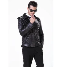 Real Sheepskin Leather Jacket Men’s Black leather Motorcycle jacket 9911