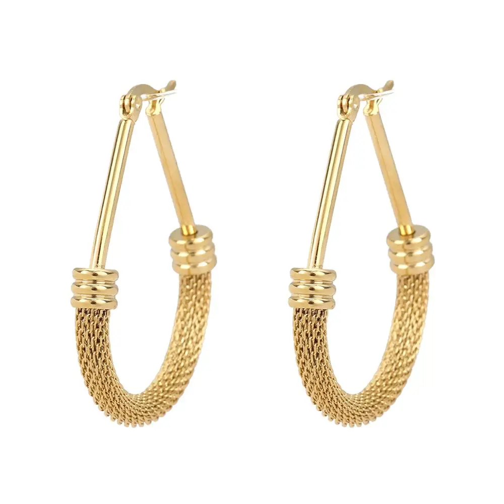 

8Seasons 304 Stainless Steel Hoop Earrings Gold/Silver Drop-Shaped Hollow 4.4cm x 3.5cm, Post/ Wire Size: (17 gauge), 1 Pair