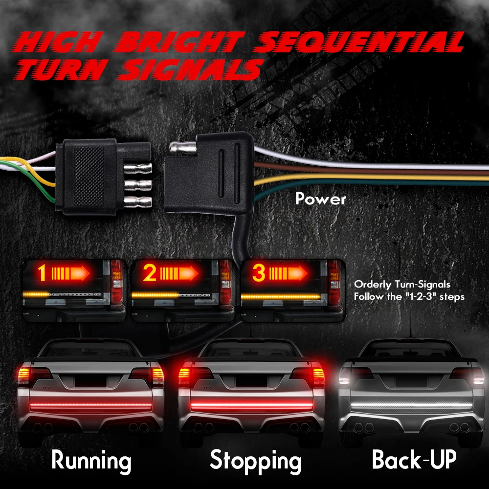 MICTUNING 6" трехрядный светодиодный светильник багажника с твердым янтарным поворотным сигналом, красный тормоз/бег, белые задние фонари