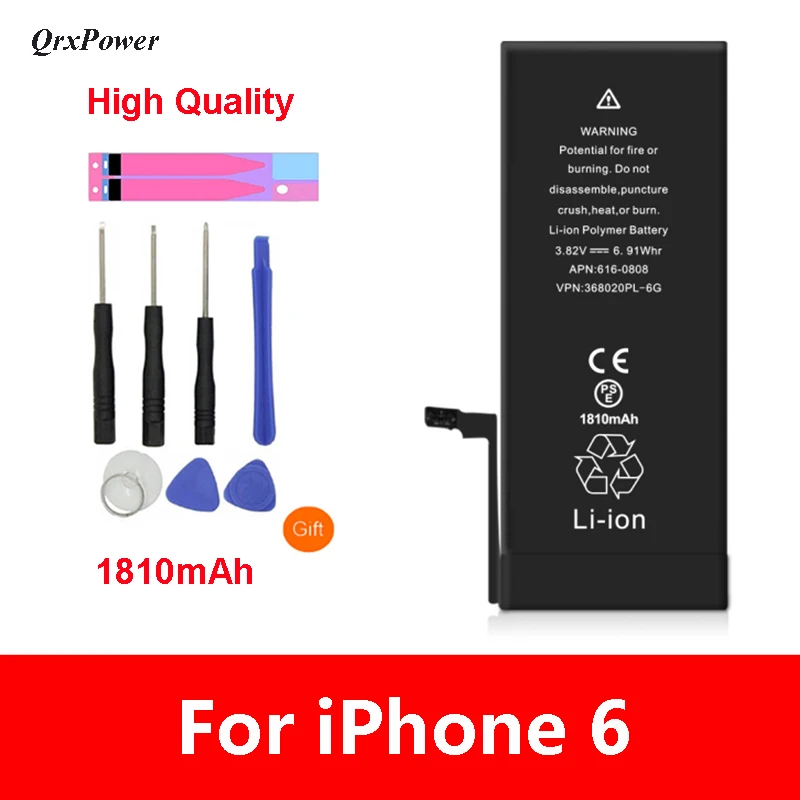 

QrxPower High Quality Replacement Li-ion Battery Real Capacity 1810 With Tools for iphone 6 0 Cycle 1 year warranty
