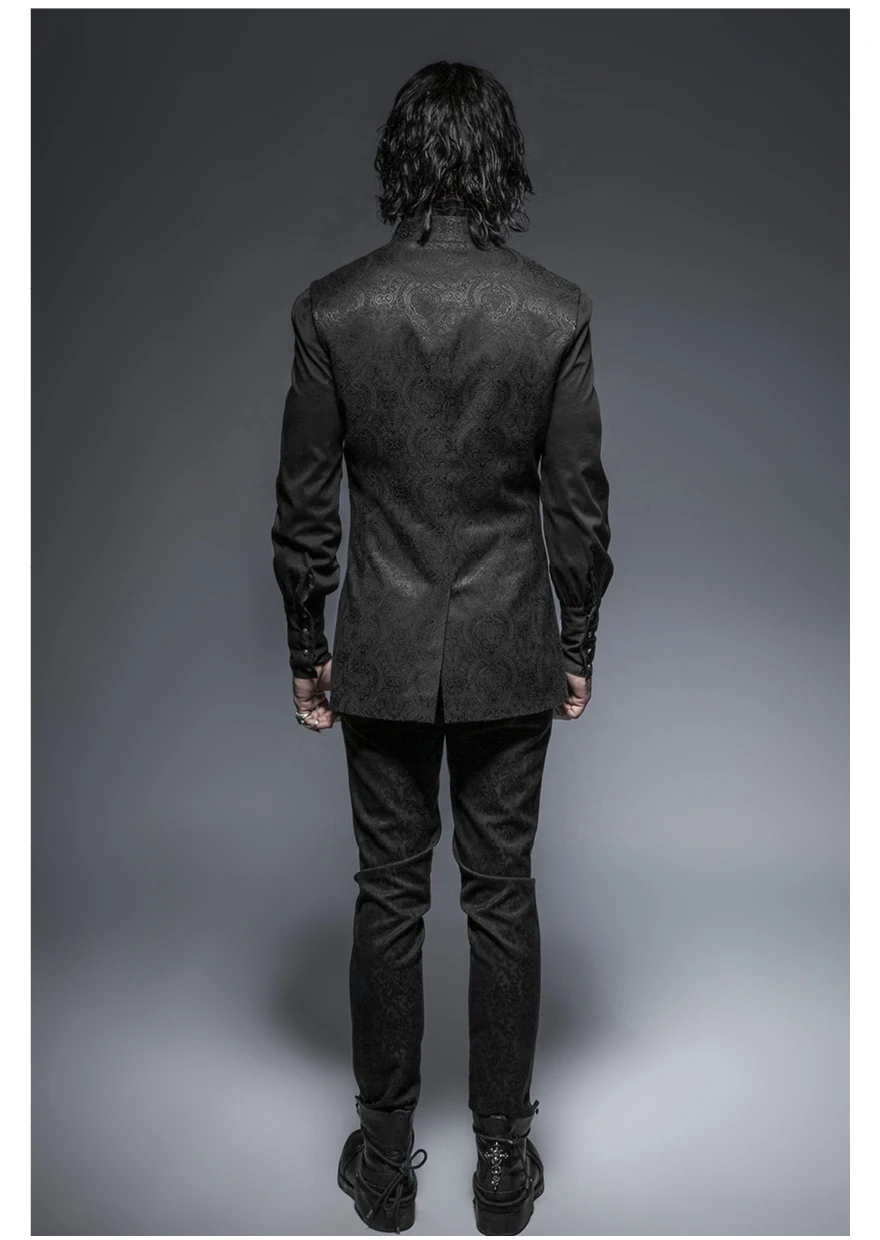 Готический зимний роскошный черный тонкий мужской жилет с цветочным узором без рукавов стоячий v-образный вырез мужские жилеты пальто Панк рейв Y-642