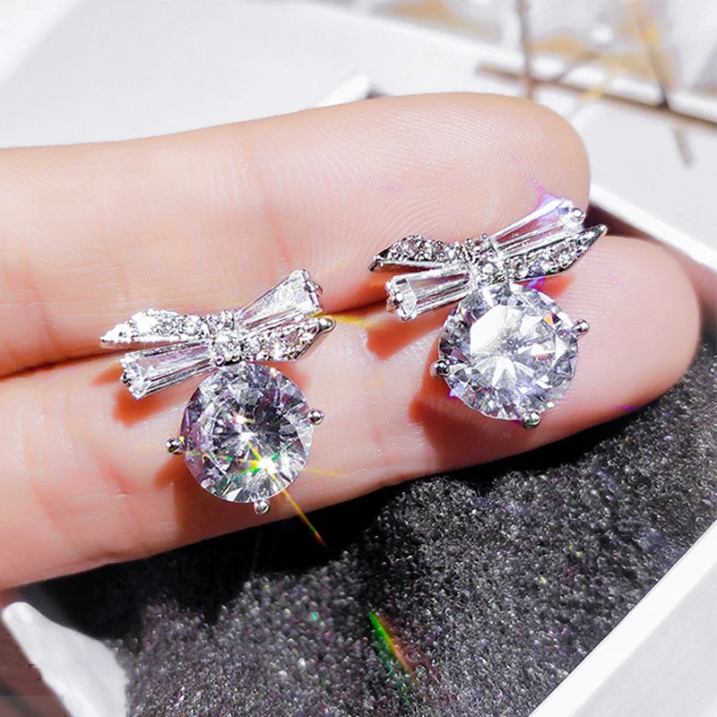 

Utimtree Wedding Earrings Stud Silver 925 Jewelry Fashion Round CZ Zircon Stone Women Earring for Valentine's Day Brincos Mujer