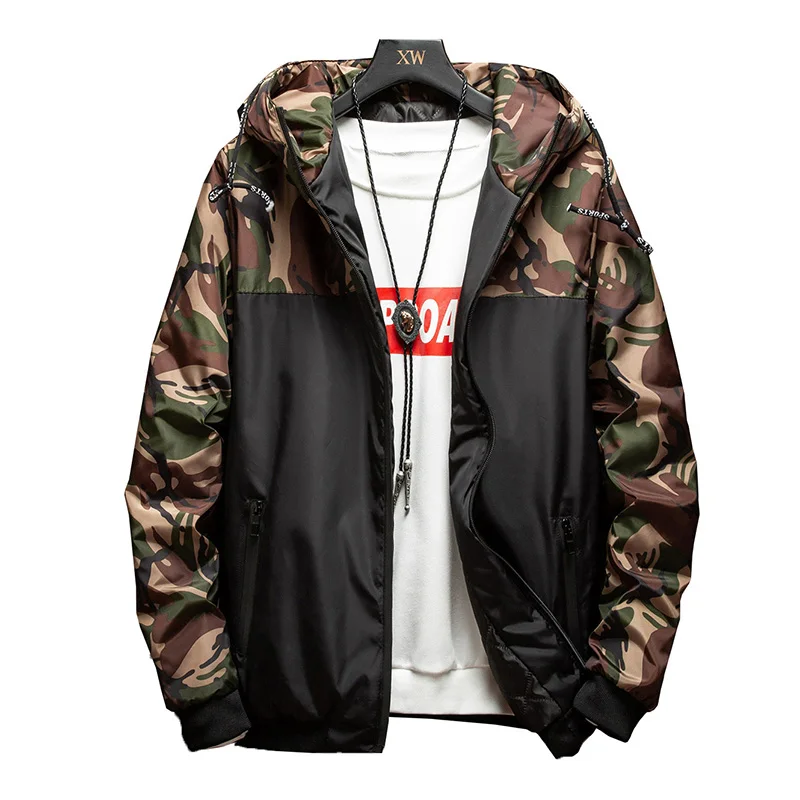 

Jacket Men's Large Size 5XL Hat Letters Decorative Loose Camouflage Mosaic Hooded Drawstring Leisure Travel Mountaineering coat