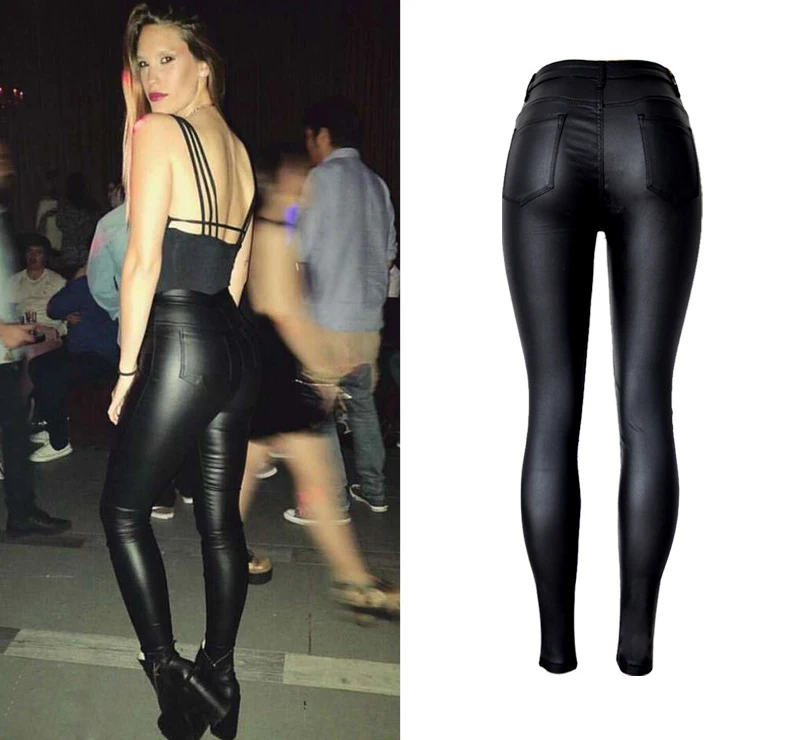 2017 New Hot Eu Models Women Sexy Slim PU Pockets Leather Pencil Pants Motor Style All-Match Fleece Trousers Slim Faux Leather (4)