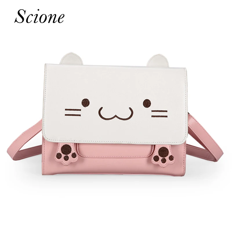 

Cute Cartoon Cat Embroidery Leather Bag For Women Fashion Personality Lady Messenger Bags Sweet Travel Shoulder Bags For Girls