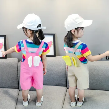 

Summer Chinese style baby girl clothing striped T-shirt tops + shorts sports suit for newborn baby girls outfit cool clothes set