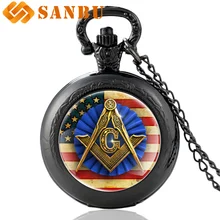 Американский флаг в стиле ретро масонская кварцевые карманные часы винтажные бронза унисекс Подвеска часы с ожерельем