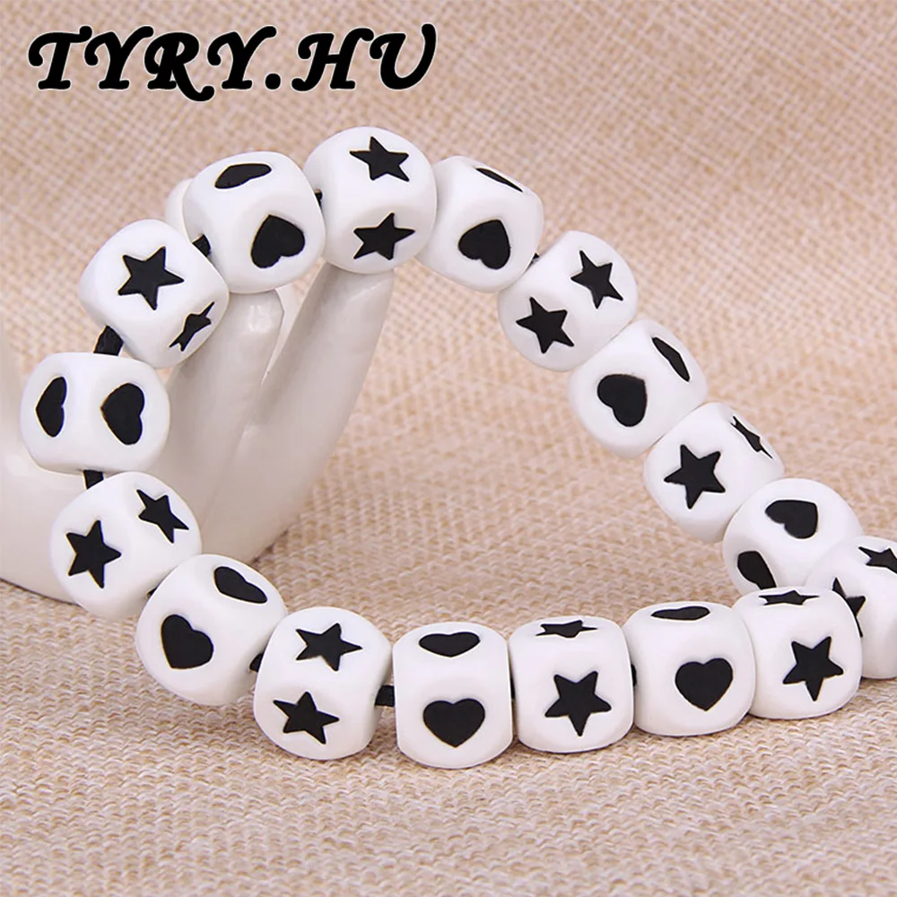 

200pc Baby Teether Silicone Star Heart Cube Beads BPA Free Food Grade Nursing Accessories Infant Bites Toys DIY Silicone Teether