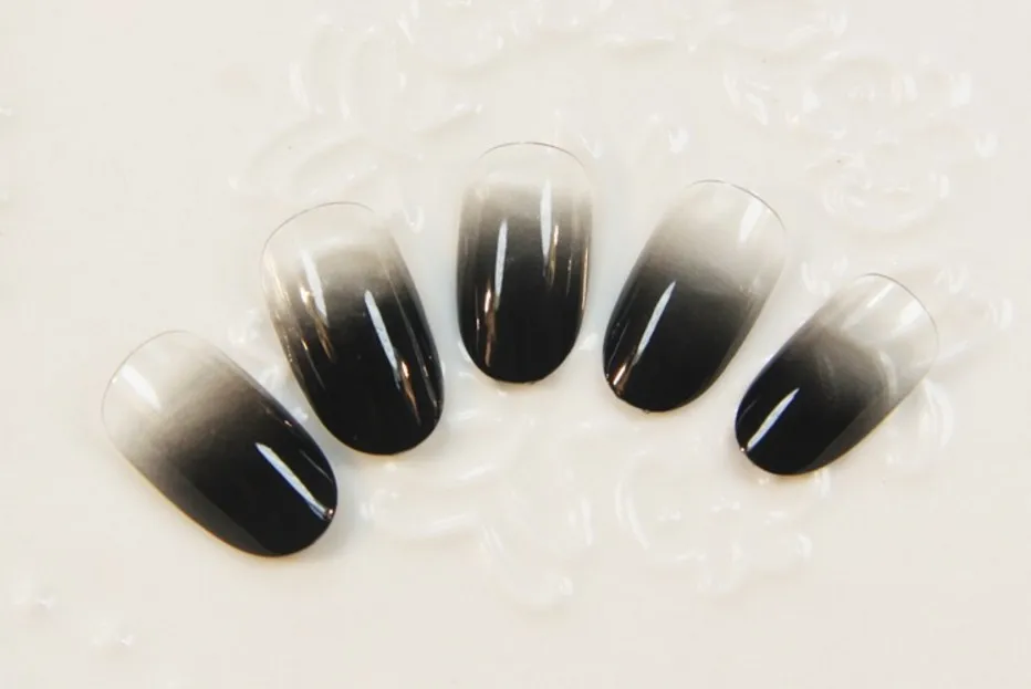 24pcs Full Cover Black Self Adhesive Fake Nail Polish Tips Colorful