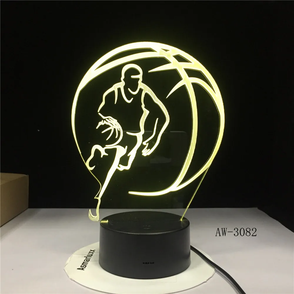 Баскетбол Спорт украшение дома светодиодный Иллюзия сенсорный 7 лампа меняющая цвет Спальня 3D ночник лучший ребенок мальчики подарок AW-3082