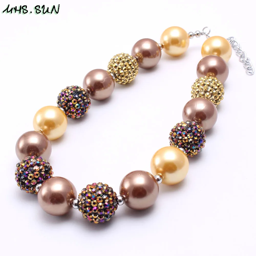 

MHS.SUN Girls beads necklace fashion gold color chunky rhinestone beads necklace for child kids handmade jewelry accessories