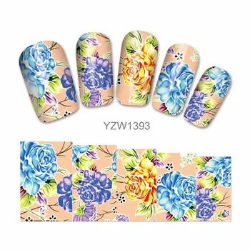 WUF 1 Sheet Nail Art Water Tattoo Design Nails Blooming Flower Design Water Transfer Decals 1393