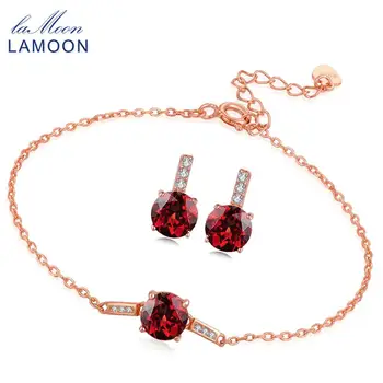 

LAMOON 2017 New 100% Real Natural Red Garnet 925 Sterling Silver Jewelry Sets S925 Fine Jewellery for Women Wedding V014-6