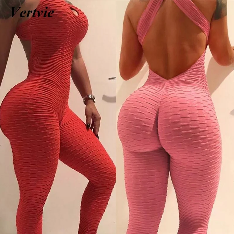 

Vertvie Women Yoga Playsuit Clothes Slim Fitness Sport Top Running Sportswear Elastic Slim Pants Soft Exercise Yoga Jumpsuit New