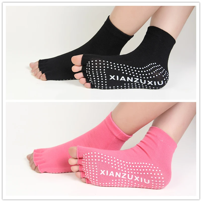 Half Toe Yoga Socks Women Non Slip Sport Half fingers Cotton Stocking
