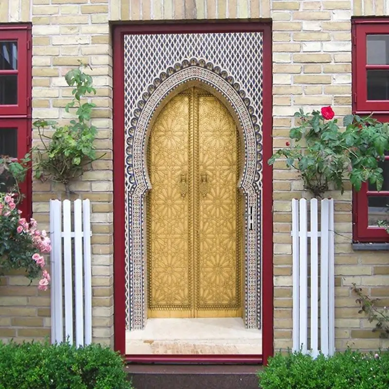 

2pcs 3D Landscape Door Decor Sticker Mural Waterproof PVC Moisture proof Poster Self Adhesive Bedroom Outdoor Decor Door Sticker