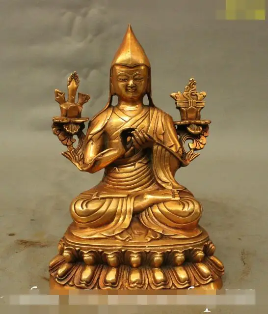 

S06685 8 Tibet Buddhism Temple Bronze Gilt Lama Je Tsongkhapa Tsov-kha-pa Buddha Statue