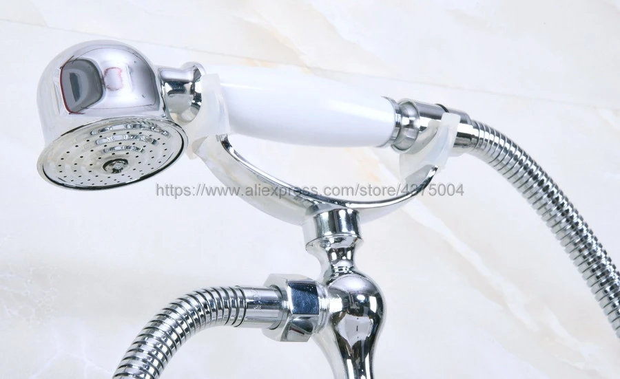 Бортике Ванна кран хром ванна смесители с ручным душем двойной ручкой смеситель Nna105