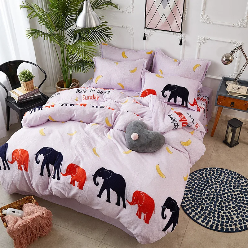 

home bedding Fleece bedding set Cereus bed linen Flannel caroset elephant winter bed set 3/4pcs duvet cover set queen king size