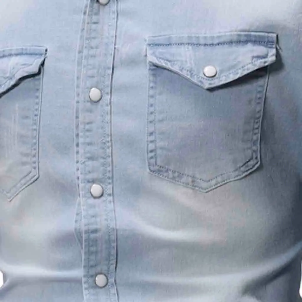 Feitong Новая модная мужская рубашка с карманом Slim Fit кнопка короткий рукав повседневные джинсы Деловая блузка рубашка Chemise Homme