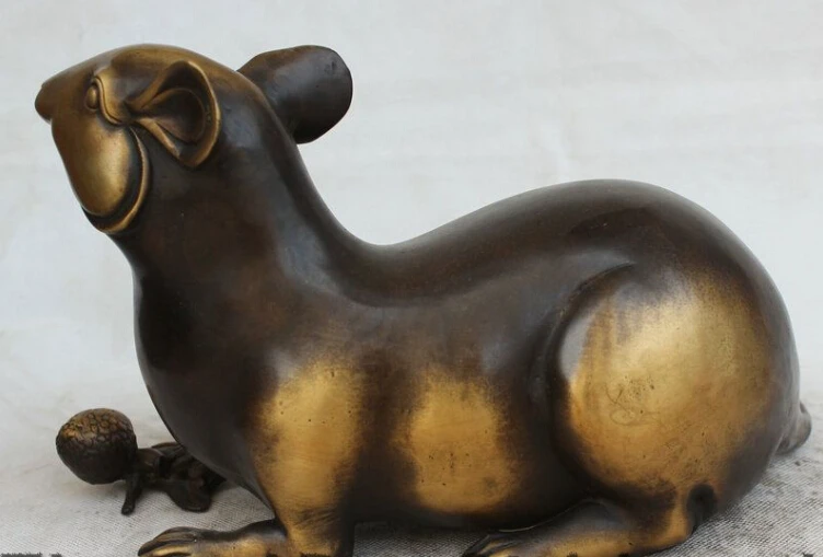 

S0134 12" Chinese Fengshui Folk Pure Bronze Zodiac Year Mouse Lovely Statue sculpture