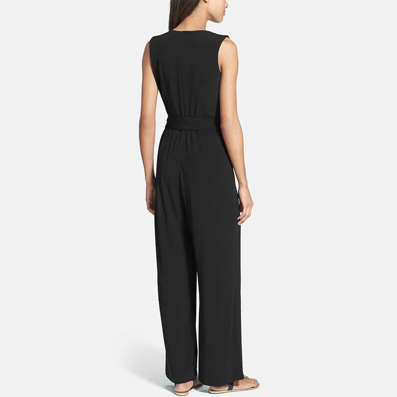2017 Europe and the United States new pants wide leg jumpsuit sleeveless V-neck dress pants (2)