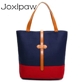 

Women handbags beach bags woman splice canvas shoulder bag oversized big size blue red splice bag ladies shoulder famous brands
