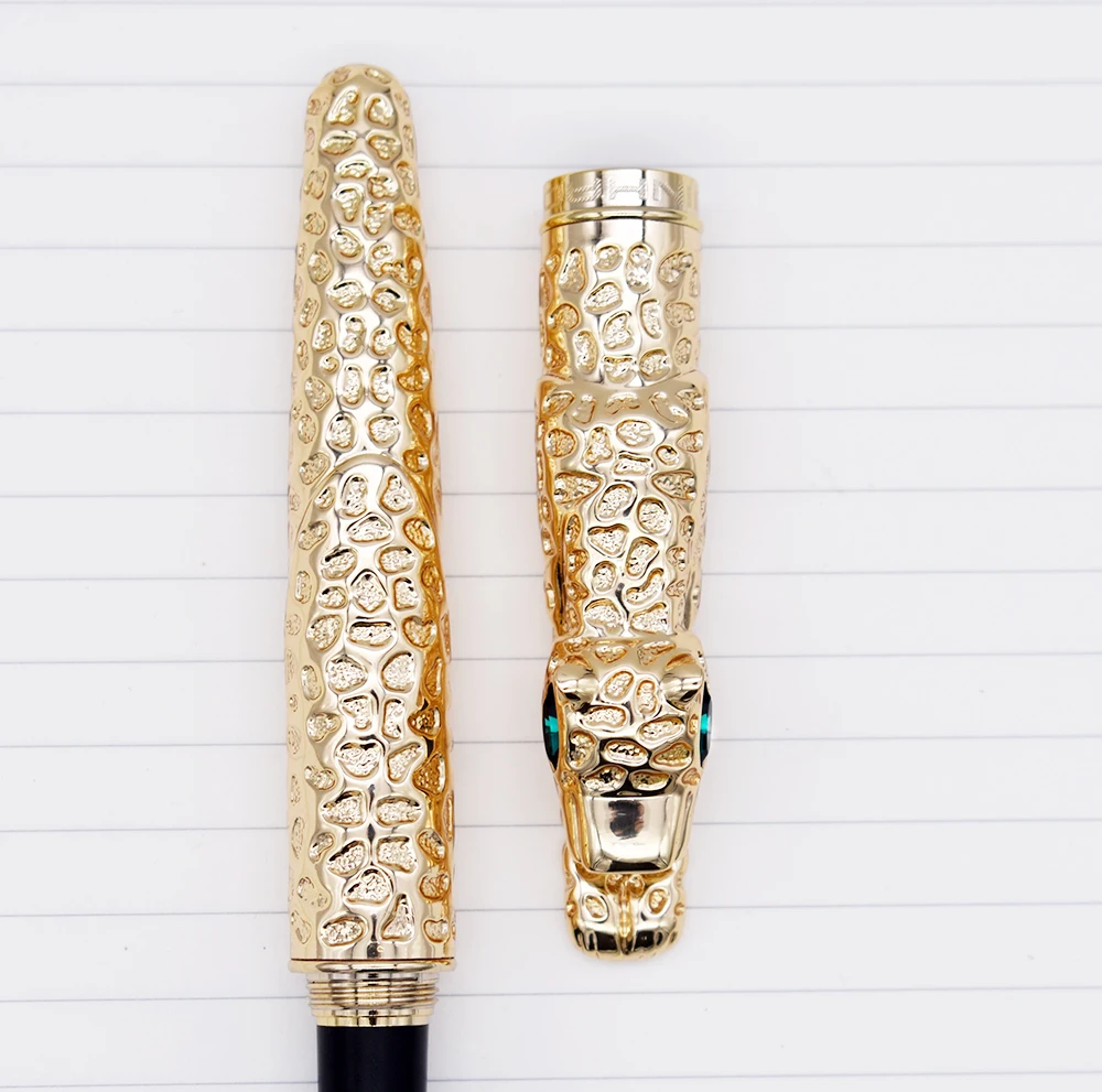 Новинка Jinhao Cheetah полностью Металлическая золотистая Ручка-роллер Роскошная Изысканная Расширенная ручка для письма в подарок для бизнес-офиса