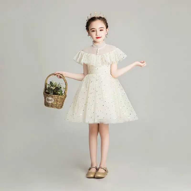 2019Summer Luxury New Baby Kids Baby Kids Sequined Birthday Wedding Party Princess Prom Dress Little Girls Host Tutu Mesh Dress