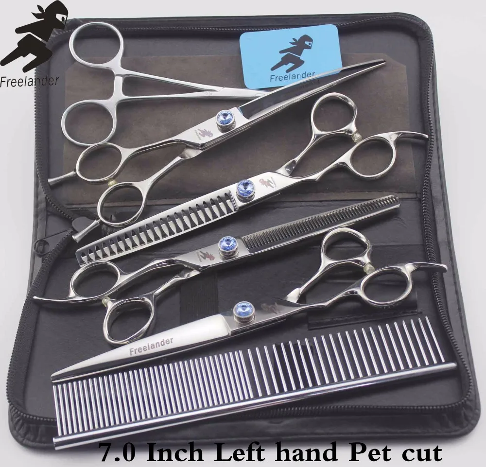 

7 "Professional pet grooming kit, direct and thinning scissors and curved pieces 4 pieces. ,technicolor ,Left Hand Pet scissors