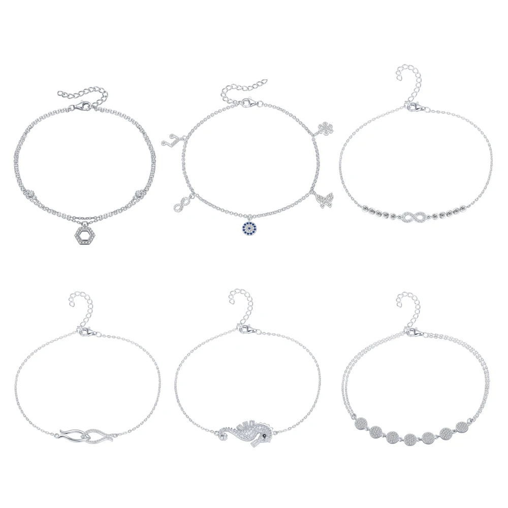 ZEMO Simple Design Two Layers Infinity Round Charm 925 Sterling Silver Anklet For Women Foot Chain Ankle Bracelet Summer Jewelry ZEMO Simple Design Two Layers Infinity Round Charm 925 Sterling Silver Anklet For Women Foot Chain Ankle Bracelet Summer Jewelry