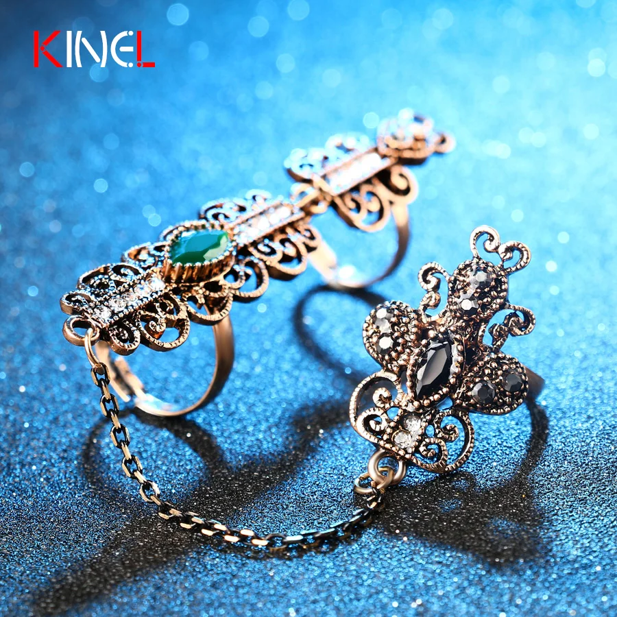 Turc Deux Doigt Anneau De Mariage Plaqué Or CZ Diamant Vintage Royal Sceptre Fine Bijoux Pour