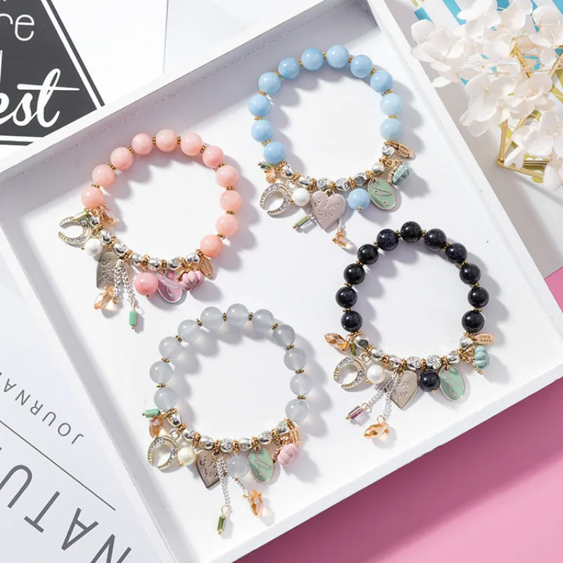 

Doreen Box New Fashion Multi-Element Crystal Beaded Stretch Moon Heart Alloy Rhinestone Charms Bracelets For Women Party Jewelry