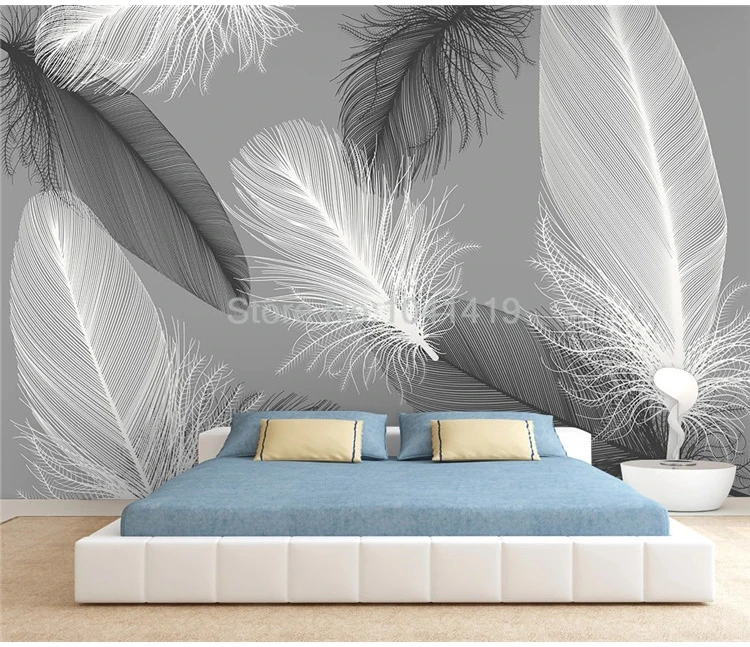 Скандинавский стиль черный и белый МУРАЛ, изображающий перо обои 3D абстрактное искусство гостиная спальня домашний декор обои Papel де Parede