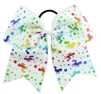 

free shipping 300pcs 7-8" unicorn cheerleading Bow unicorn cheer hair bows Girls Kids Handmade happy birthday party Hair