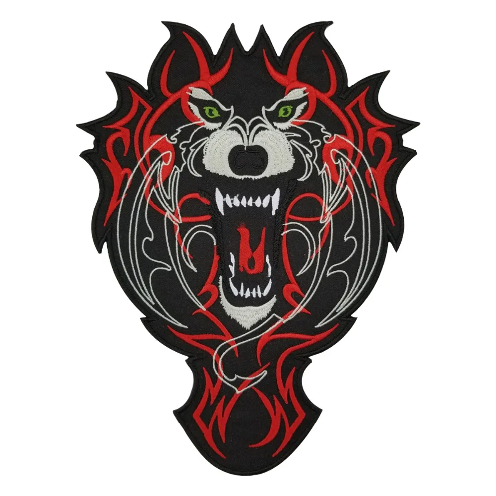 Wolf Biker Vest Rider Motorcycle Embroidered Iron On Back of Jacket Patch Black twill fabric Free Shipping DIY Eco-Friendly(1)