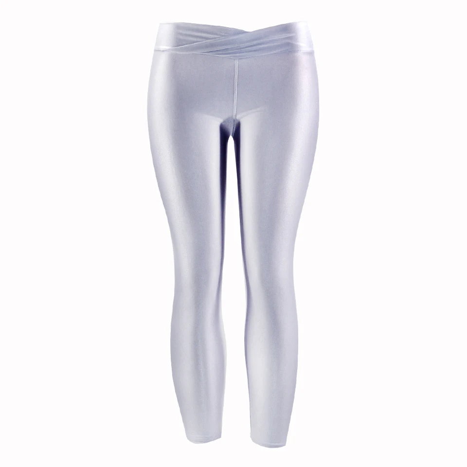 Yesello, флуоресцентные цветные женские леггинсы для тренировок, v-образный вырез, разноцветные блестящие глянцевые брюки размера плюс, женские эластичные повседневные штаны