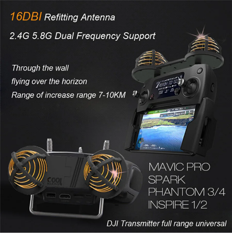 

Remote Control Modified 16DBi Circular Polarization Antenna 2.4G & 5.8G Dual-band Frequency For DJI MAVIC 2 SPARK PHANTOM 3/4