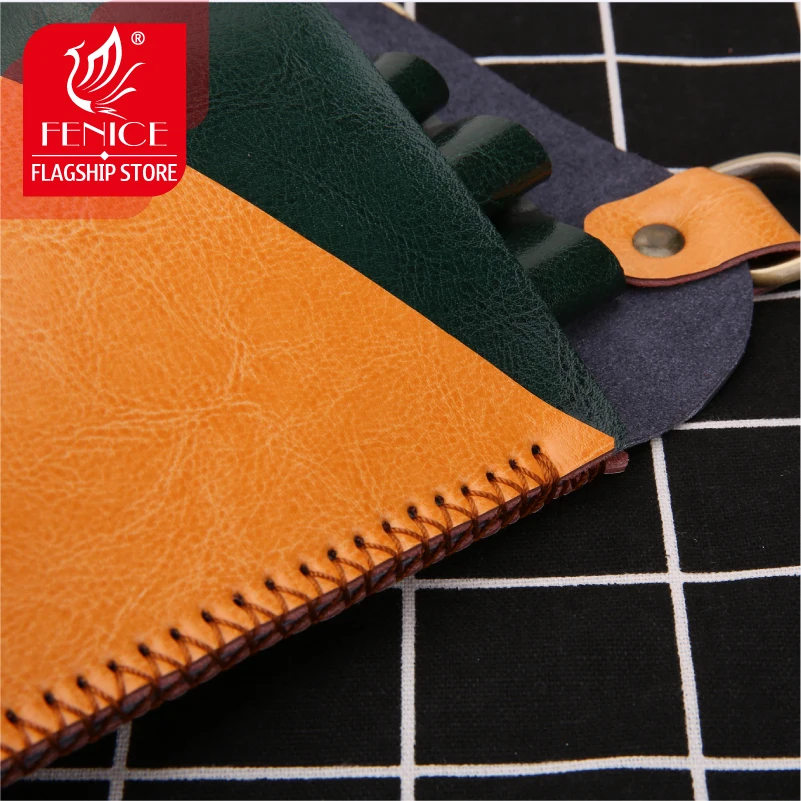 Fenice Unique Triangle Vintgae Leather Case Hairdressing Barber Salon Holster Pouch Styling Tools Bag for 5pcs 5
