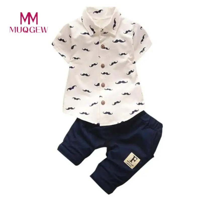 

Toddler Kids Baby Boys Beard Print Short Sleeve T-Shirt Tops+Shorts Pants Outfit Clothes Set Turn-down Collar Kids Clothes