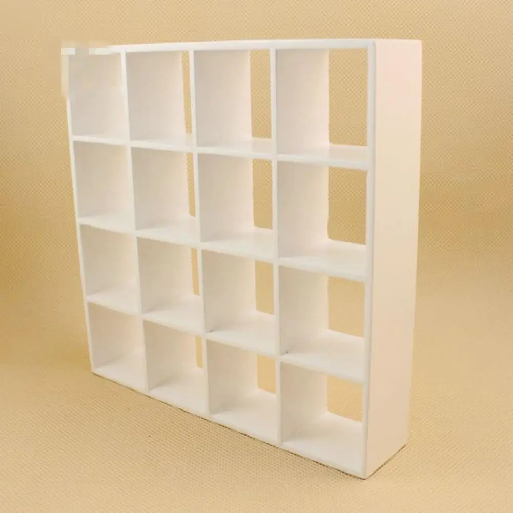 

None White Wood 16 Grids Storage Shelf for 1:12 Doll House Accessories