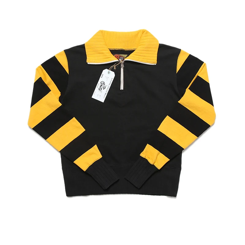 

BOB DONG Moto Biker Style Heavyweight Fabric Men's 1/2 Zipper Striped Sweatshirt