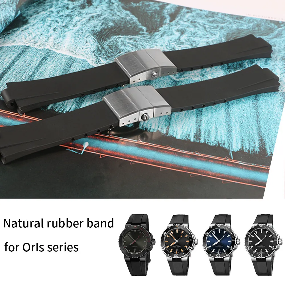 Водонепроницаемый резиновый силиконовый ремешок для часов Oris, спортивный ремешок для часов для дайвинга, черный браслет для AQUIS, 24*11 мм, двойная пряжка