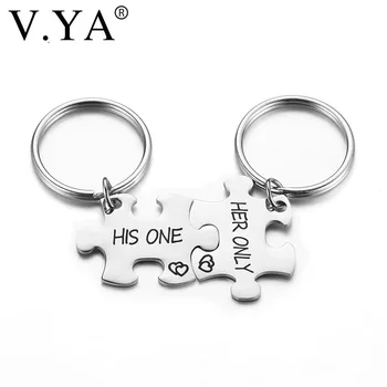 

V.Ya Her Only His One Keychain Romantic Couple Key Chain Puzzle Couple Always & Forever Key Rings Lover Fashion Jewelries Charms