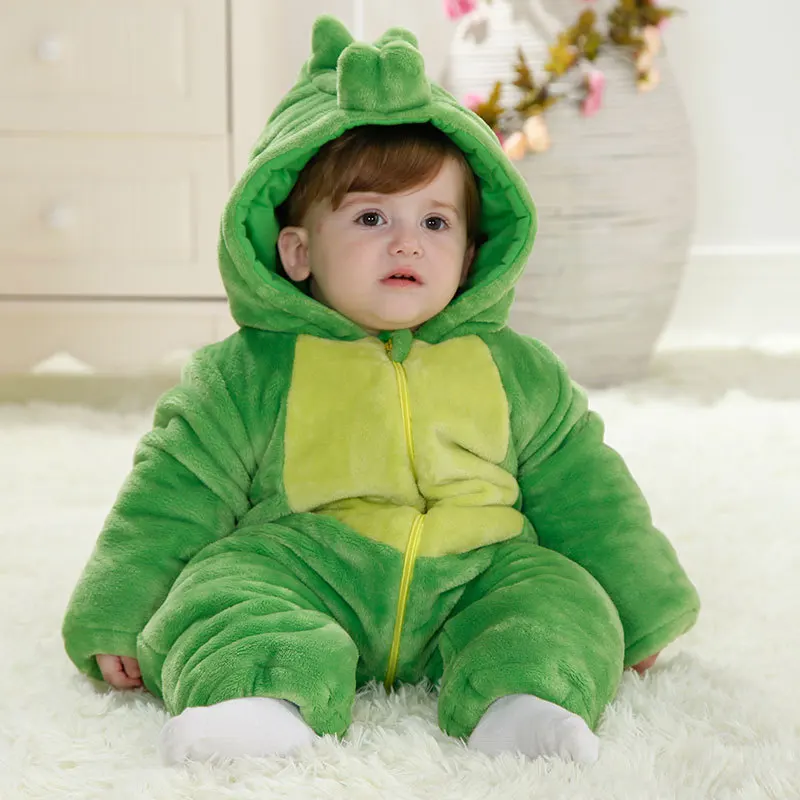 

Winter Baby Thickening Romper Lovely Animal Green Dinosaur Infant Pajamas Kids Cartoon Toddler Newborn Girl Boy Clothes